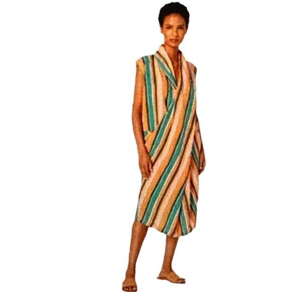 Dubgee by Whoopi Goldberg Colorful Stripe Sleeveless Shift Midi Dress Pockets, S - Picture 1 of 7